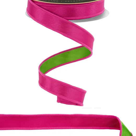 7/8"X10YD SATIN FUSED - D'LUX - HOT PINK/FRESH GREEN - LX4000HE