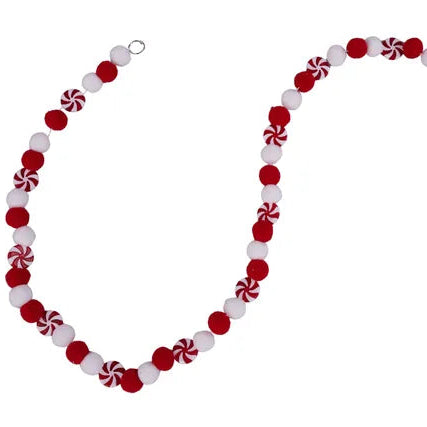 55"L POMPOM/PEPPERMINT GARLAND - RED/WHITE - XC122041