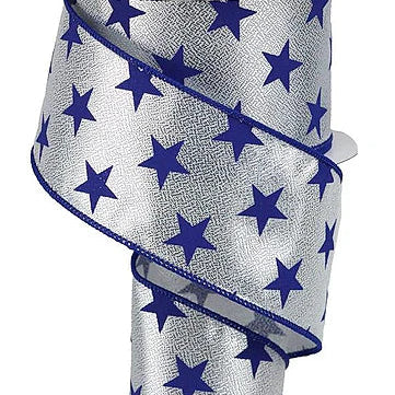 2.5"X10YD STARS ON METALLIC - SILVER/NAVY BLUE - RGA1122T1