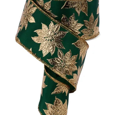 2.5"X10YD METALLIC POINSETTIA - EMERALD/GOLD - RGF188006