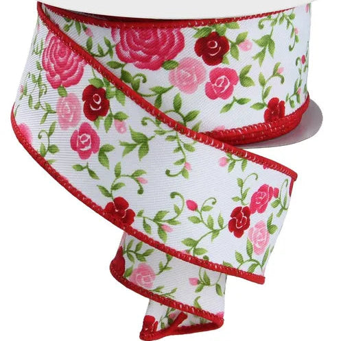 1.5"X10YD MINI ROSES - WHITE/PINK/RED/GREEN - RGE117927