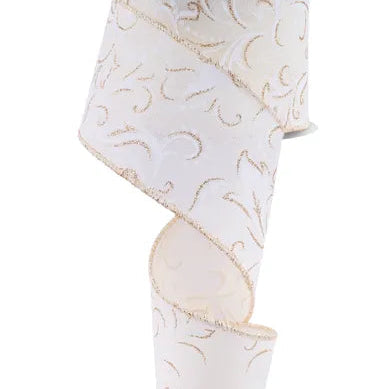 2.5"X10YD LEAF FILAGREE W/DOTS - IVORY/WHITE/CHAMPAGNE - RGF144730
