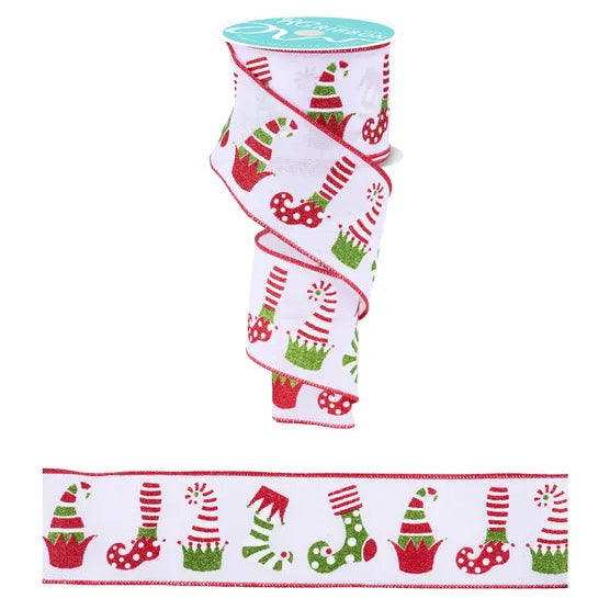 2.5"X10YD ELF HAT AND SHOES - WHITE/RED/LIME - RGH141827