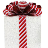 6.75"H X 4.75"SQ WRAPPED PRESENT - WHITE/RED - XC8348