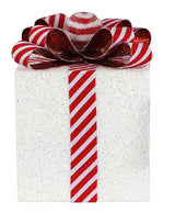 6.75"H X 4.75"SQ WRAPPED PRESENT - WHITE/RED - XC8348