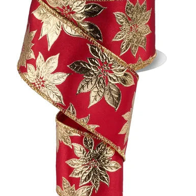 2.5"X10YD METALLIC POINSETTIA - RED/GOLD - RGF188024