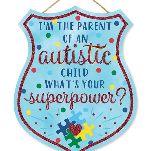12"HX9.5"L PARENT/AUTISTIC CHILD BADGE - TURQ/RED/YELLOW/BLUE - AP8919