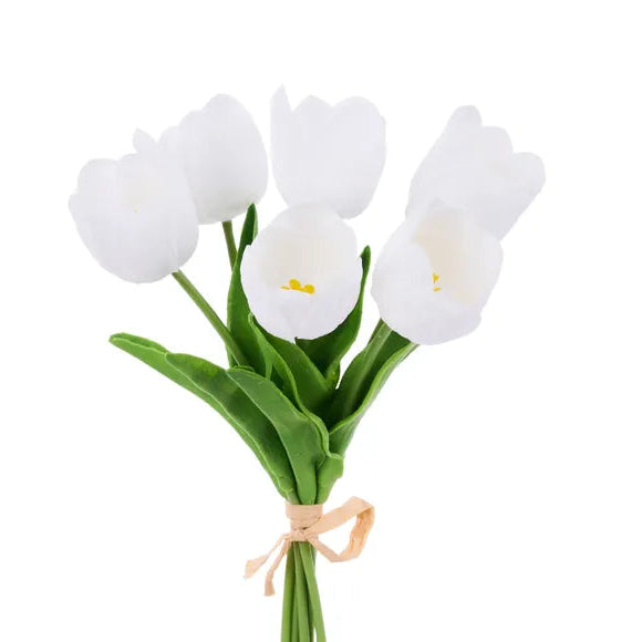 14"L MEDIUM TULIP FLOWER BUNDLE X6 - WHITE - FN172427