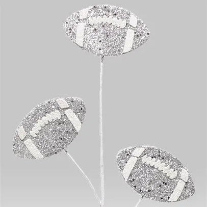 24"L GLITTER TRIPLE FOOTBALL PICK - SILVER/WHITE - MZ185226
