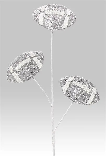 24"L GLITTER TRIPLE FOOTBALL PICK - SILVER/WHITE - MZ185226