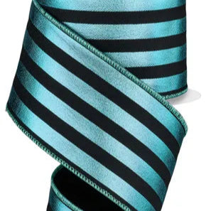 2.5"X10YD METALLIC VERTICAL STRIPES - BLACK/ICE BLUE - RGE1432HK