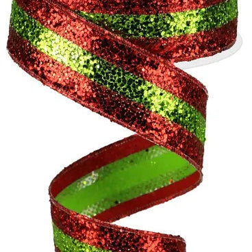 1.5"X10YD 3-IN-1 LARGE GLITTER - RED/LIME - RG898133