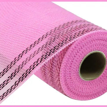 10"X10YD BORDER STRIPE METALLIC MESH - PINK W/ PINK FOIL - RE850222
