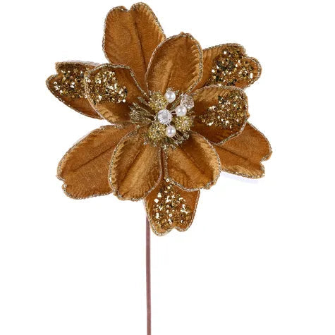22"L X 8.5"DIA GLITTER/SEQUIN/BEAD MAGNOLIA - GOLD - XS766908