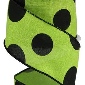 2.5"X10YD LARGE POLKA DOT ON ROYAL - LIME GREEN/BLACK - RGA104233