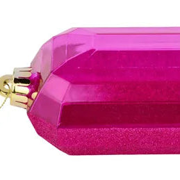 7"L X 4"W GLITTER RECTANGLE GEM ORNAMENT - FUCHSIA - XJ563407