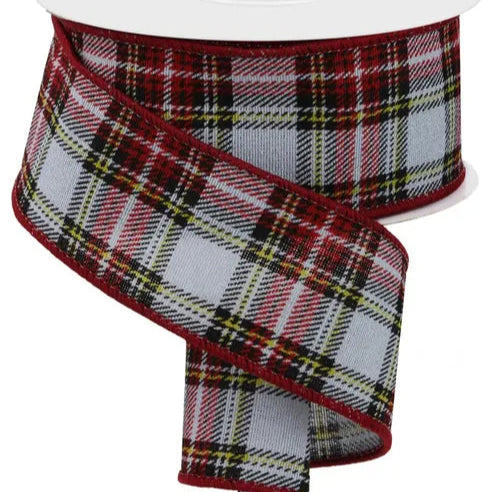 1.5"X10YD PRINTED PLAID LOOK/FUZZY ROYAL - NAVY/DARK GREEN/RED/YELLOW/WHITE - RGB104510