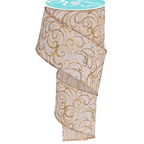 2.5"X10YD MULTI SWIRLS - CHAMPAGNE/GOLD/CREAM - RGF1335C2