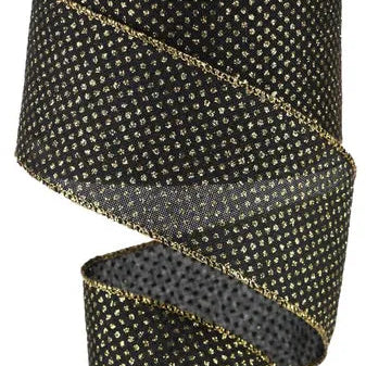 2.5"X10YD GLITTER MICRO DOT ON ROYAL - BLACK/LIGHT GOLD - RGA1732RF