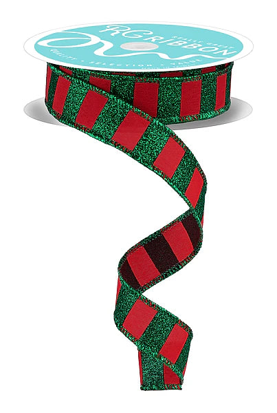 7/8"X10YD HORIZONTAL GLITTER STRIPES - RED/EMERALD GREEN - RGF79664N