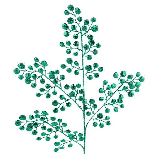 33"L GLITTER ROUND LEAF SPRAY - EMERALD GREEN - XS226706