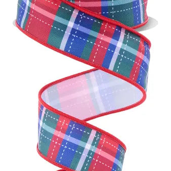 1.5"X10YD DASHED PLAID - WHITE/EMERALD/RED/BLUE - LS1284J5