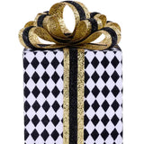 6.75"HX4.75"SQ HARLEQUIN/GLITTER GIFT - BLACK/WHITE/GOLD - XC8376FW