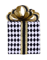 6.75"HX4.75"SQ HARLEQUIN/GLITTER GIFT - BLACK/WHITE/GOLD - XC8376FW