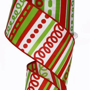 2.5"X10YD LOOPY STRIPES - WHITE/RED/LIME - RG01312T9