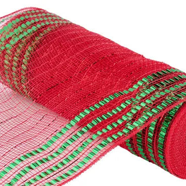 10.25"X10YD MATTE/METALLIC BORDER MESH - RED/EMERALD GREEN - RY851635