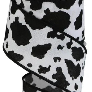 2.5"X10YD FUZZY COW PRINT - WHITE/BLACK - RGB137702