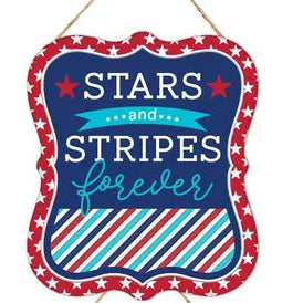 7"H X 6"L EMBOSSED TIN PATRIOTIC - RED/LT BLUE/NAVY - STARS/STRIPES - MD1046