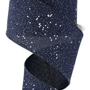 2.5"X10YD MULTI SNOW GLITTER ON ROYAL - NAVY BLUE/WHITE - RGC129219