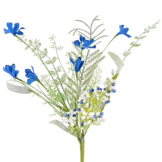 12"L FABRIC FLOWER/EVA LEAF/BEADS BUSH - OFF WHITE/BLUE - FH812571