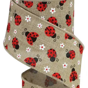 2.5"X10YD MINI LADYBUGS ON ROYAL - LIGHT BEIGE/RED/WHITE - RGA162301
