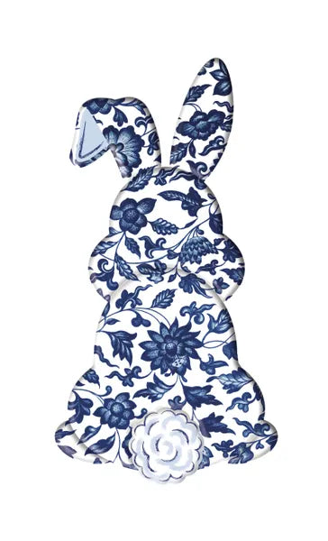 15"HX7.9"L CHIOISERIE BUNNY BOTTOM - WHITE/NAVY BLUE/PALE BLUE - MD1543E3