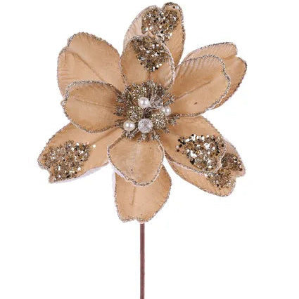22"L X 8.5"DIA GLITTER/SEQUIN/BEAD MAGNOLIA - TAUPE - XS766931