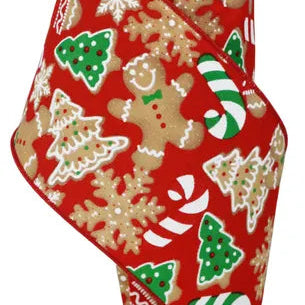 4"X10YD GINGERBREAD COOKIES - RED/BROWN/EMERALD/WHITE - RGE188624