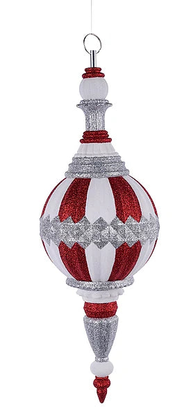 18"HX150MM DIA DIAMOND BALL FINIAL ORNAMENT - RED/WHITE/SILVER - XJ721045