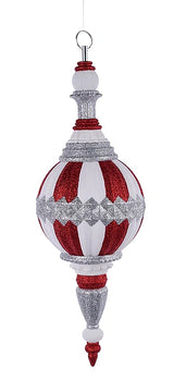 18"HX150MM DIA DIAMOND BALL FINIAL ORNAMENT - RED/WHITE/SILVER - XJ721045