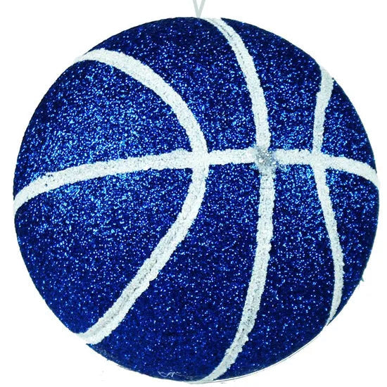 3.5"DIA GLITTER BASKETBALL ORNAMENT - BLUE/WHITE - MS1290H2