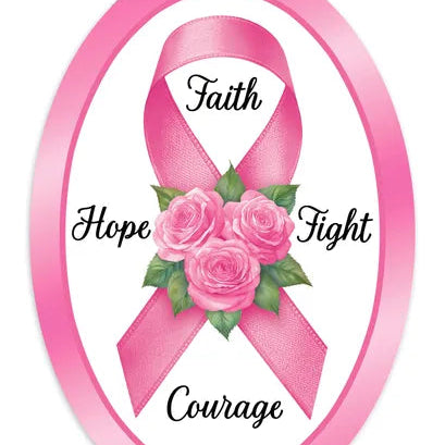 13"HX9"L PINK RIBBON W/ROSES OVAL SIGN - PINK/GREEN/WHITE/BLACK - AP7453