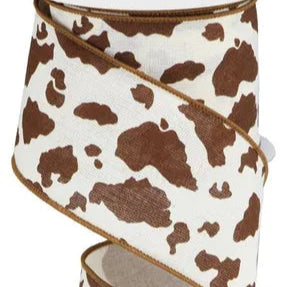 2.5"X10YD COW PRINT ON COTTON - CREAM/BROWN - RGB138004