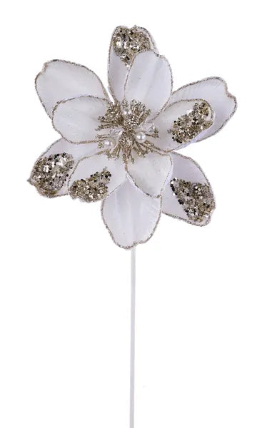 22"LX8.5"DIA GLITTER SEQUIN BEAF MAGNOLIA - CREAM - XS766933