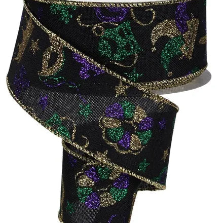 1.5"X10YD MARDI GRAS PATTERN - BLACK/MARDI GRAS - RGE124302