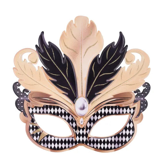 12"HX12"L GLITTER HARLEQUIN MASK SIGN - GOLD/BLACK/WHITE/GREY - MD1760K9