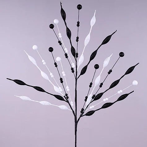 36"L GLITTER OVAL BALL/ROUND BALL SPRAY - WHITE/BLACK - XS1637NE