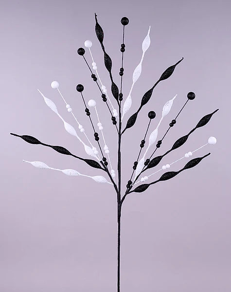 36"L GLITTER OVAL BALL/ROUND BALL SPRAY - WHITE/BLACK - XS1637NE