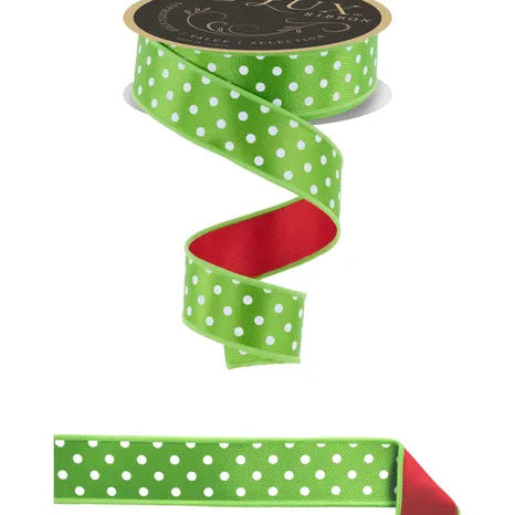 1.5"X10YD SMALL POLKA DOT/FUSED - FRESH GREEN/WHITE/RED - D'LUX RIBBON - LX303870