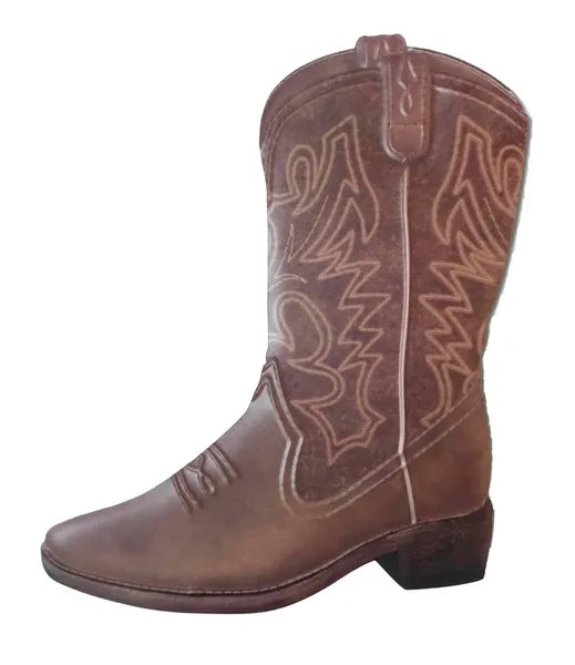 12.5"H EMBOSSED CLASSIC COWBOY BOOT - TAN/BROWN/BLACK - MD0824